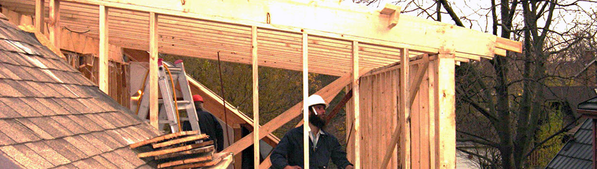 A second floor addition under construction.